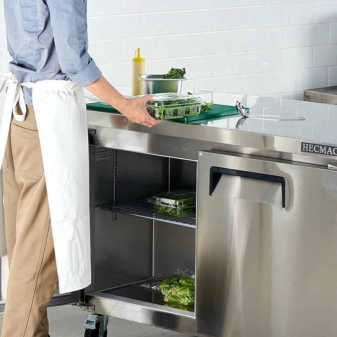 HECMAC 36" Commercial Refrigerator, 9.68 Cu.ft Worktop Undercounter Fridge with 2 Solid Door, 33~40℉, 18-8 Stainless Steel Interior, ETL&NSF/ANSI 7 for Restaurant, Bar, Shop, Kitchen Use