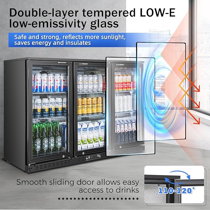 Back Bar Cooler with 3 Glass Doors Under Counter Commercial Beverage Refrigerator 11.5 Cu.ft. ETL Black Drink Fridges for Beer, Wine,Soda, Drinks