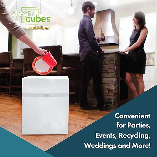 13 Gallon Disposable Pop-Up Trash Cans (3-Pack, Multi-Liner) with Fitted Bags – Foldable Garbage & Recycling Bins for Parties, Events & Kitchen (White, 17" H x 13.5" W x 10" D)