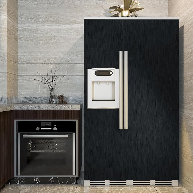 CRE8TIVE Wide 36"x118" Black Stainless Steel Contact Paper for Kitchen Wallpaper Peel and Stick Black Contact Paper Waterproof Adhesive Brushed Metallic Wallpaper for Appliances Backsplash Furniture