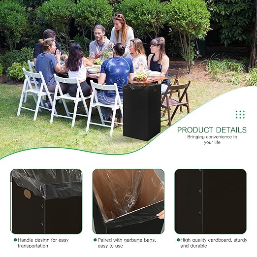Nosiny 20 Pcs 50 Gallon Corrugated Cardboard Trash Cans for Events, Disposable and Reusable Cardboard Bin Bulk with Trash Bag, Recycling Pop-up Garbage Box, Foldable Waste Container for Party (Black)