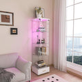 Yoluckea 4 Tiers Glass Display Cabinet with LED Lighting and Drawer, 1 Door Floor Standing Curio Cabinet with Wheel for Home, Office, Corner Display, White Glass Bookshelf for Collections and Decor