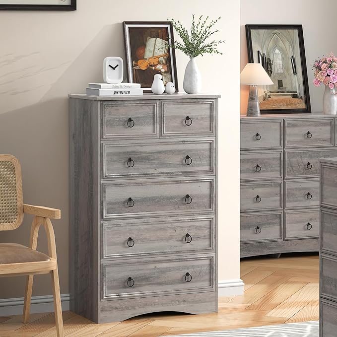48'' Tall Grey Dresser with 6 Drawers Chest of Drawers for Bedroom, Large Storage Organizer for Clothes, for Living Room, Bedroom, Hallway, Taupe Grey