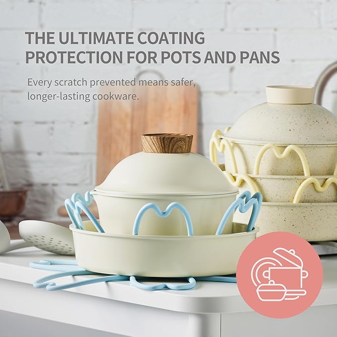 iPROTECT - Stack Expert | Multi-Purpose BPA-Free Silicone Pans & Pots Protector. Set of 2. Trivets for All Cookware Sizes, Protects Coating & Scratches, Dishwasher Safe (Pistachio Green, S)