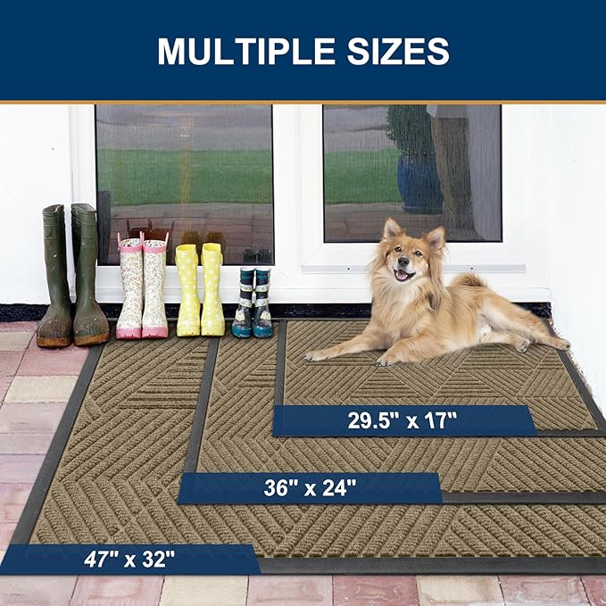 Smiry Front Door Mat Outside Entrance, Heavy Duty Sturdy Natural Rubber Doormat, Trap Dirt and Moisture, Easy Clean Low Profile Mats for Indoor Outdoor Entry, Irregular Triangle (29.5x17, Camel)