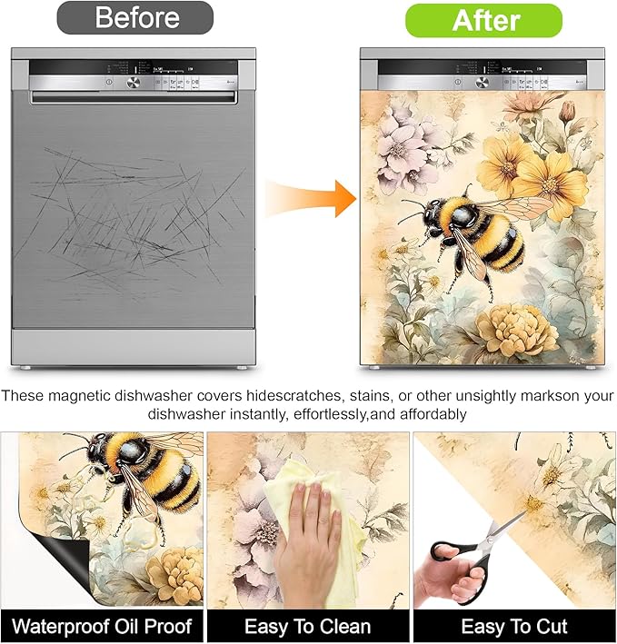 Dishwasher Magnet Sticker Cover Panel Decal Refrigerator Magnetic Sticker Decorative for Kitchen Decoration,Fridge Door Cover, Appliances Stickers 23"x26"