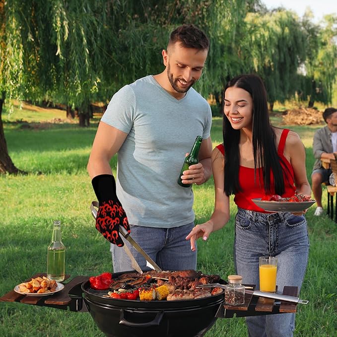 UBeesize Lengthen BBQ Gloves (Flame), 1472°F Heat Resistant Grill Gloves, 14 inch Fireproof Oven Gloves for Cooking, Non-Slip Fire Gloves for Grilling, Barbecue, Smoker, Baking, Frying