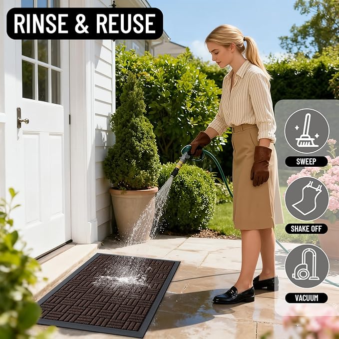 OLANLY Front Door Mat Outside Entrance 47x17, Absorbent, Heavy Duty Sturdy Natural Rubber Doormat Indoor Outdoor, Stain and Fade Resistant, Non-Slip Backing Low Profile Floor Mat for Entryway, Brown