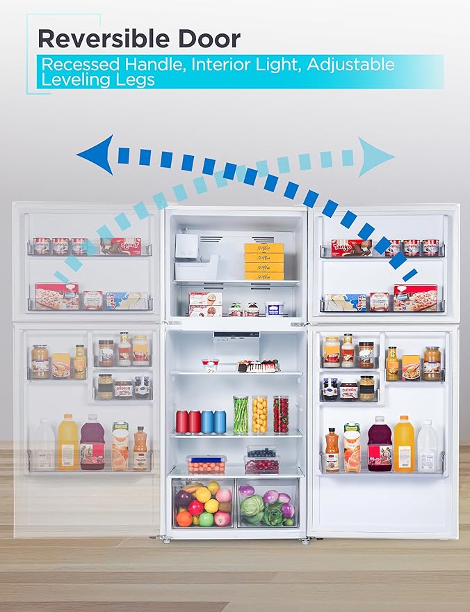 BLACK+DECKER 20.1 Cu. Ft. Top Mount Refrigerator with Ice Maker, 2-Door Refrigerator with Top Freezer, Freezer with Icemaker and Adjustable Temperature Control, ENERGY STAR, BR2010JIMW, White