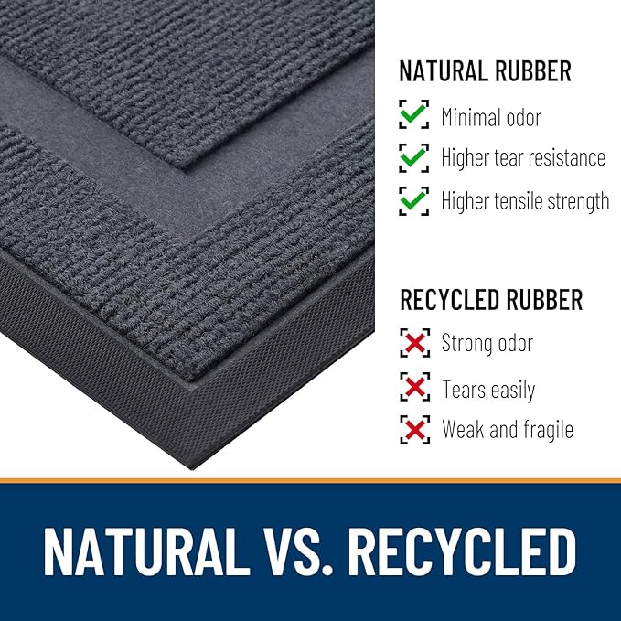 OLANLY Front Door Mat Indoor Outdoor Entrance, Waterproof All-Season, All-Weather Doormat, Sturdy Natural Rubber, Fade Resistant, Low Profile, Easy Clean Patio Porch Entryway Mat, 59x40, Light Grey