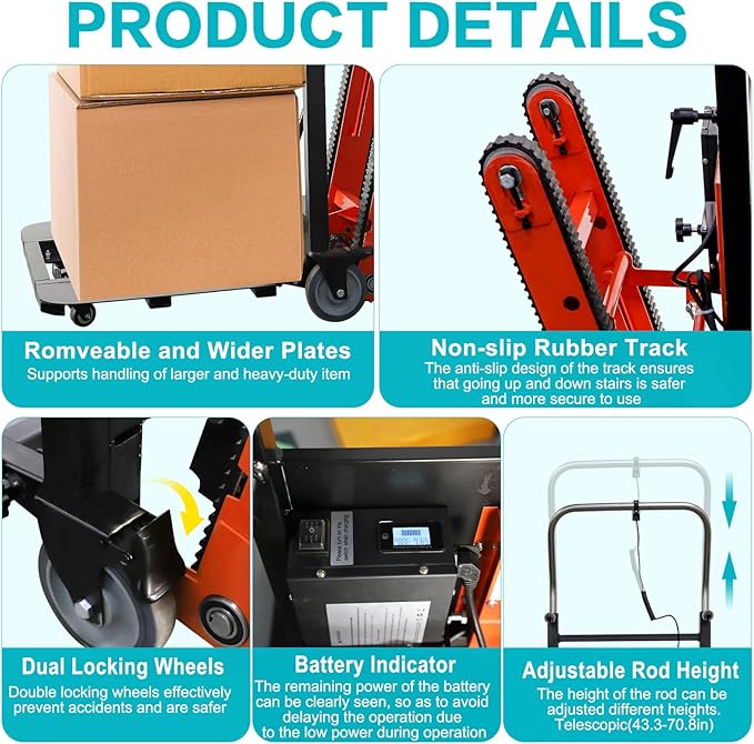 441lbs Electric Stair Climbing Hand Trucks Dolly with Removable Extension Tray, 400W Powerful Motor Battery Powered Folding Stair Climbing Dolly for Furniture Family Logistics Warehouse
