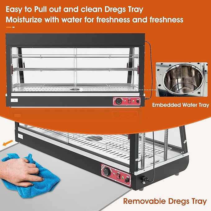 48-inch Commercial Food Warmer Display Case, 3-Tier Countertop Food Pizza Pastry Warmer w/ 3D Heating with LED Lighting Removable Shelves Glass Door, Pastry Display Case for Buffet Restaurant