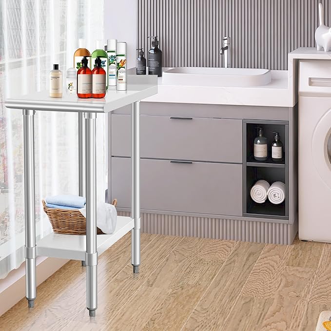 HARDURA Stainless Steel Commercial Work Table Prep Work Metal Table 30×15 Inches with Undershelf and 2" Backsplash Heavy Duty NSF 430 for Kitchen Food Prep
