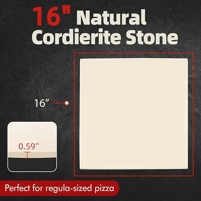 16" Square Pizza Stone, Heavy Duty Cordierite Pizza Pan for Grilling & Pizza Oven, High Temperature Resistant Baking Stone for Pizza, Bread, Meat