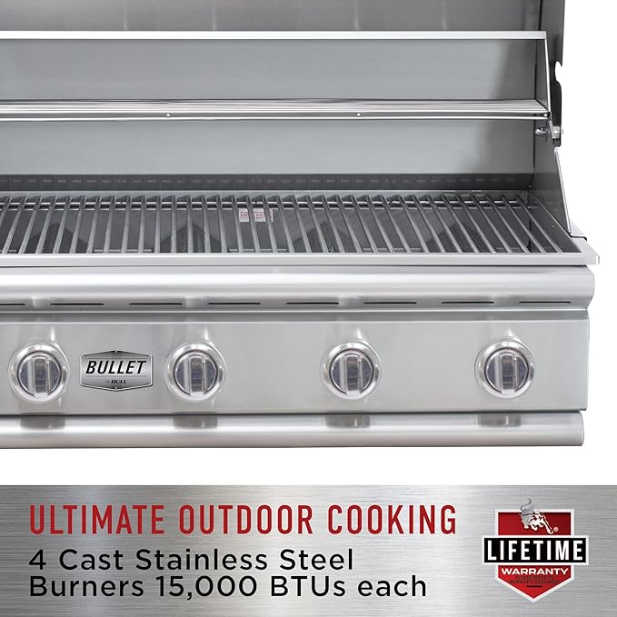 Bull Outdoor Products BBQ 47628 Angus 75,000 BTU Grill Head, LP, 304 Stainless Steel, 4 Burners, 810 sq. Inches, Twin Lights, Rotisserie Kit