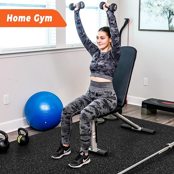 SUPERJARE 0.4'' Thick 48 Pcs 192 Sq Ft Rubber Top Exercise Equipment Mats, High Density EVA Foam Mats with Rubber Top, Interlocking Gym Flooring for Home Gym, Protective Workout Mat, Black/Grey