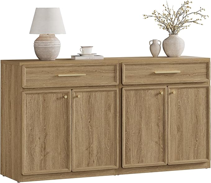 SICOTAS Buffet Cabinet with Storage Large Accent Storage Cabinet with Doors and Shelves 60" Modern Farmhouse Sideboard Credenza Buffet Table Coffee Bar for Living Room Kitchen Dining Room Entryway