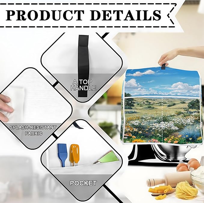 Mixer Dust Cover for 6-8 Qt Stand Mixer, Cloth Cover with 2 Storage Pockets for Stand Mixer Protective Covers Large for 6-8 Quart Mixer