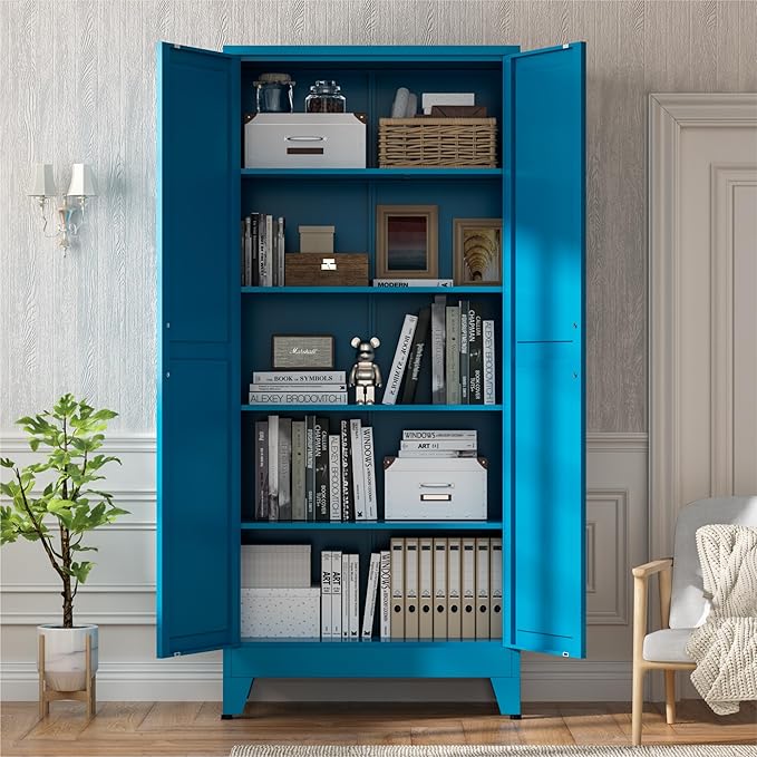 Metal Kitchen Pantry Cabinet,71" Tall Blue Pantry Cabinet with 2 Doors and 4 Adjustable Shelves, Farmhouse Storage Freestanding Cupboard for Kitchen,Home Office Living Room,Dining Room