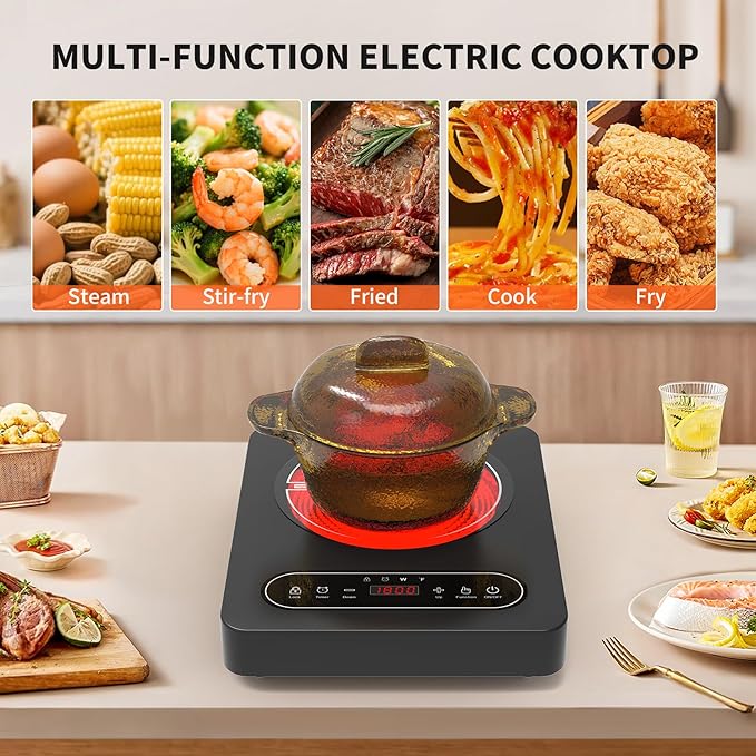 Single Burner Electric Cooktop,110V 1800W Electric Stove Top with LED Touch Control,10 Power Levels, 4 hTimer, Safety Lock,single electric burner Overheat protection