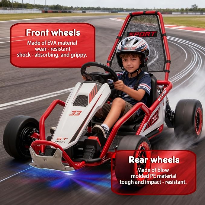 24V 8.5 MPH Electric Go Kart for Kids, 400W Powerful Drift Kart w/Front EVA Wheel & Metal Frame, Ride on Toy w/Music & Lights, Suspension, 2 Speed, 5 Point Harness, Crazy Cart for Ages 6+, Red