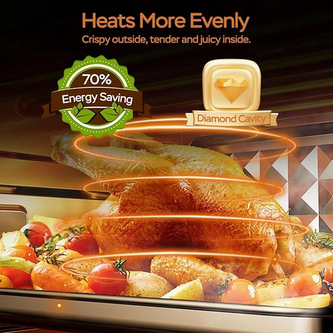 PlumChef 13 Quart 4 Slices Air Fryer Convection Toaster Oven, 1500W, Multifunction Oven with Reference Menus on Panel, Time and Temperature Controls(Stainless Steel)