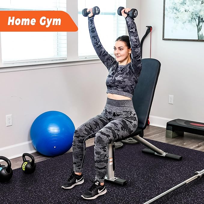 SUPERJARE 0.4'' Thick 24 Pcs 96 Sq Ft Rubber Top Exercise Equipment Mats, High Density EVA Foam Mats with Rubber Top, Interlocking Gym Flooring for Home Gym, Protective Workout Mat, Black/Purple