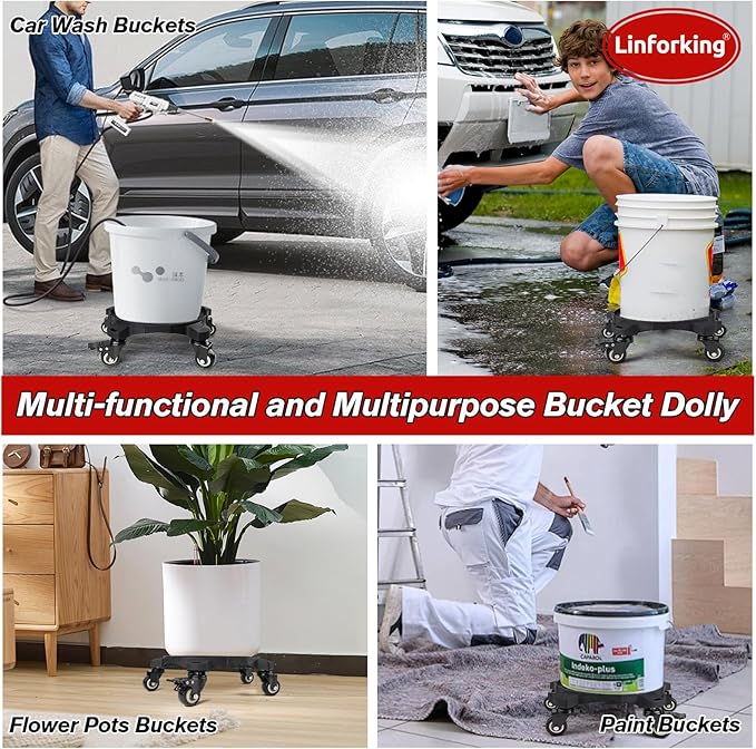 2025 Upgraded Foldable Car Wash Bucket Dolly 5 Gallon with Wheels,360°Rolling Car Wash Buckets Dolly for Washing, Waxing, Removable Bucket Mover,Fits 3.5–5 Gallon Buckets,Supports Up to 265 lbs