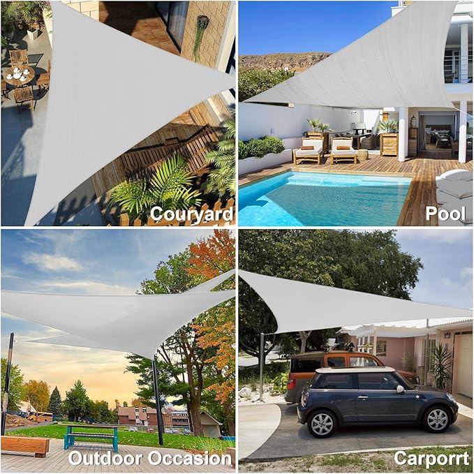 Amagenix Sun Shade Sail 10'X10'X14' Curved Edge Outdoor Shade Canopy Light Grey Breathable 95% UV Block Shade Cloth for Patio Garden Backyard (We Make Custom Size)