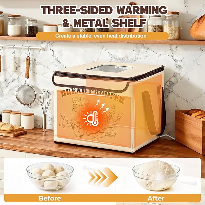 Bread Proofing Box with 50-113℉ Temp Control & 1-12H Timer, Foldable Dough Proofer with Metal Rack, Proofing Box for Sourdough, Bread Baking, Pizza, Yogurt, Kombucha, Space-Saving & 5-Layer Fabric