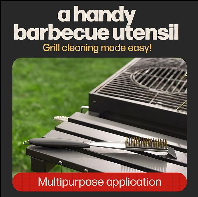 Hans Grill 2-in-1 Pizza Oven Brush & Scraper | Dual-Purpose Pizza Stone Brush Scraper with Stainless Steel Head | Outdoor Oven Cleaning Accessories, Stone Cleaner, Essential Cooking Tools.