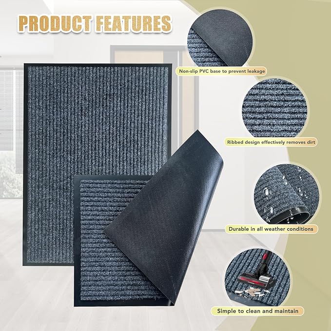 Front Door Mat,2.7'x4'Indoor Outdoor Door Mat,Heavy Duty Welcome,Commercial Floor Mats Inside Outside Entrance,Waterproof All-Season, All-Weather Non Slip Backing Doormat for Entryway,Dark Gray