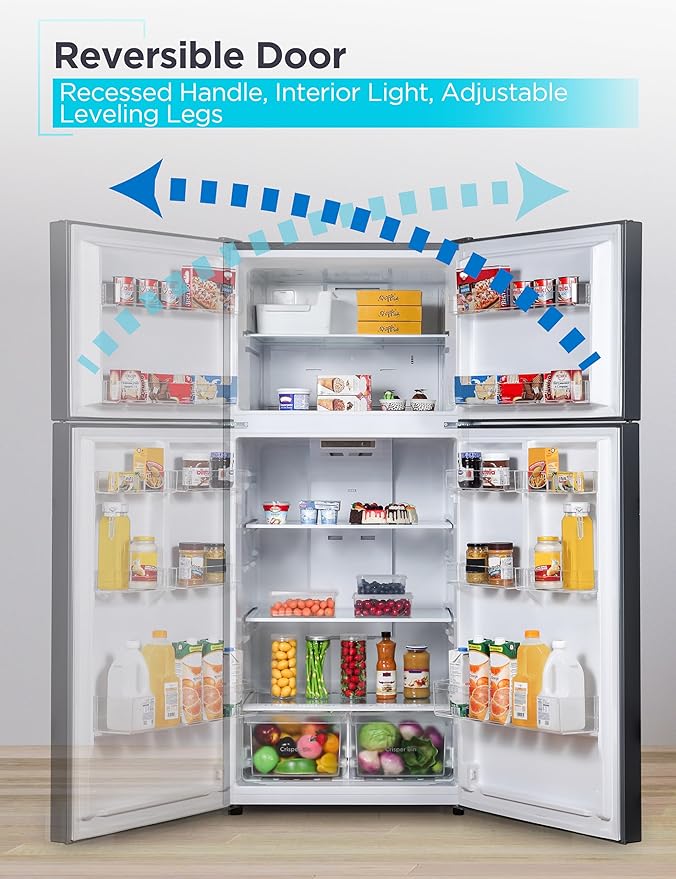 BLACK+DECKER 18.1 Cu. Ft. Top Mount Refrigerator with Ice Maker, 2-Door Refrigerator with Top Freezer, Freezer with Icemaker and Adjustable Temperature Control, ENERGY STAR, BR1810HIMB, Black