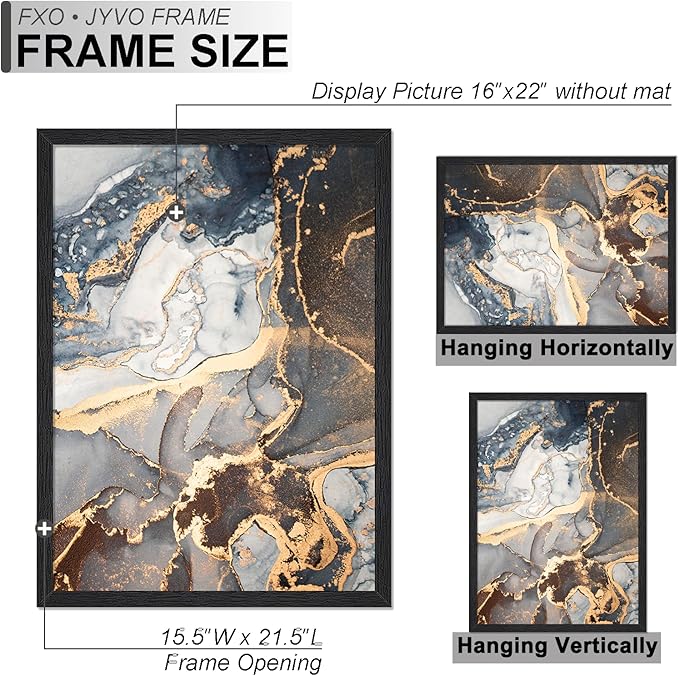Engineered Wood 16x22 Picture Frame Set of 6, Black Frame for 16 x 22 Inch Picture Poster Photo, Light Weight 16 by 22 Frame with Wood-grain for Wall - 6 Pack/Black/16 x22