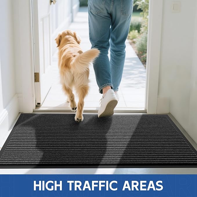 Front Door Mat, 2' x 4' Heavy Duty Indoor Outdoor Door Mat for Entryway, Commercial Door Mats Entrance, Low Profile Welcome Mats Non-Slip, Durable Rubber Backing Entry Mat for Patio, Home