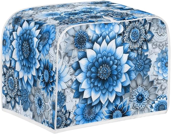 Blue Floral Print 2 Slice Toaster Cover Bread Machine Cover with Top Handle Design Kitchen Small Appliance Cover Dust Protection Stain Resistant Universal Fit