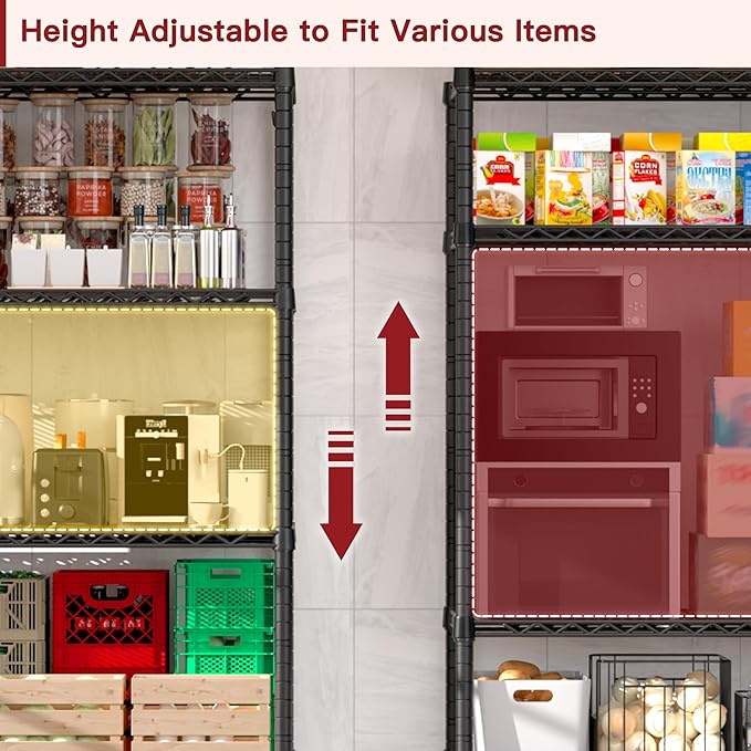 PrimeZone 74''H Wire Shelving 1250lbs 5 Tier Storage Shelves with Wheels NSF Certified Heavy Duty Steel Metal Shelf Adjustable Rolling Rack Kitchen Garage Closet Pantry Laundry 74''HX36''WX14''D 3PCS