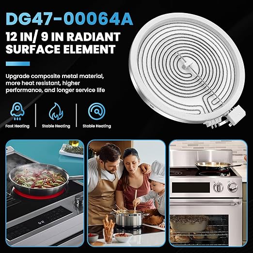 12In DG47-00064A DG47-00056A Electric Range Dual Radiant Surface Element Fit for Sam-Sung NE58, NE59, NE63 Series Electric Stove, Replaces AP5986691 EAP11729066 PS11729066 by Fetechmate