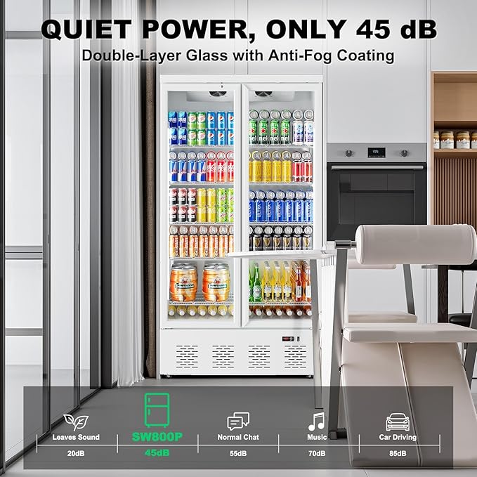 30.5 Cu.Ft White Commercial Refrigerators 2 Glass Door Commercial Beverage Refrigerators Upright Display Cooler with Soft LED Light and 10 Adjustable Shelves for Restaurant Grocery Stores Home