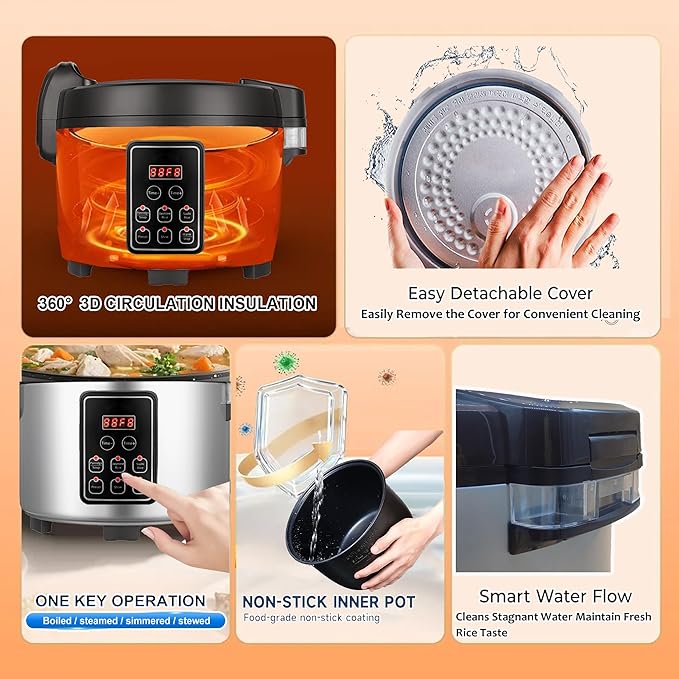 15L Commercial Large Rice Cooker (84 Cup Cooked),6-in-1 Electric Rice Cooker & Food Warmer,Multifunctional Resturant Smart Cooker, 24-Hr Delay Timer, LED Display,Auto Keep Warm,Non-Stick Inner Pot
