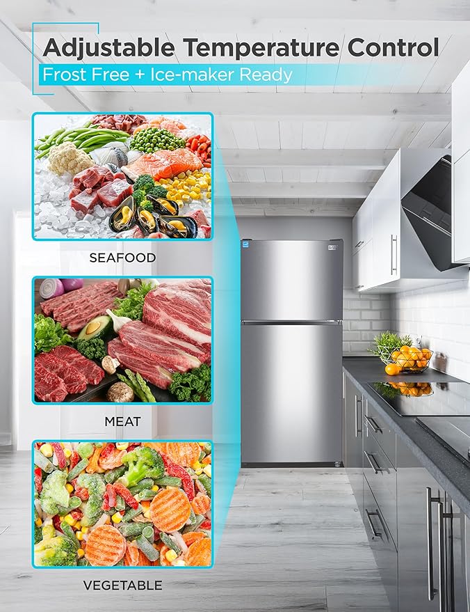 BLACK+DECKER 20.1 Cu. Ft. Top Mount Refrigerator with Ice Maker, 2-Door Refrigerator with Top Freezer, Freezer with Icemaker and Adjustable Temperature Control, ENERGY STAR, BR2010JIMS, Sliver