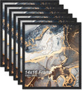 Engineered Wood 14x16 Picture Frame Set of 6, Black Frame for 14 x 16 Inch Picture Poster Photo, Light Weight 14 by 16 Frame with Wood-grain for Wall - 6 Pack/Black/14 x16