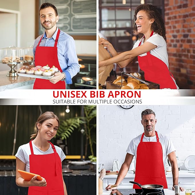 Utopia Kitchen 10 Pack Bib Apron Adjustable with 2 Pockets, Water and Oil Resistant, Cooking Kitchen Chef Apron for Women Men