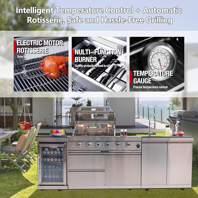 104 Inch Outdoor Kitchen Island, 7200 BTUsGas Grill Combination With Refrigerator and Sink, Outdoor Stainless Steel Barbecue Bar, Propane Grill for Patios, Gardens, Parties