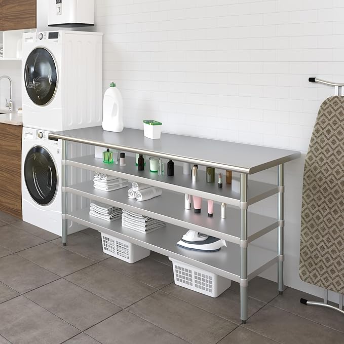 24 in. x 72 in. Stainless Steel Work Table with Three Bottom Shelves | NSF Kitchen Prep Table | Utitly Metal Table