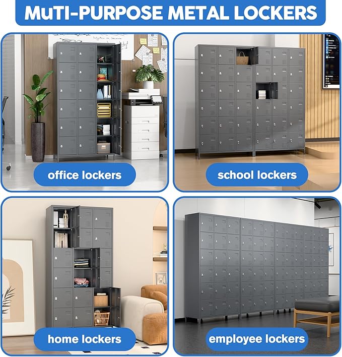 METAN Metal Locker for School Office Gym Bedroom, 18 Doors Steel Storage Locker Cabinet for Employees, Industrial Storage Locker, Assembly Required,Dark Gray