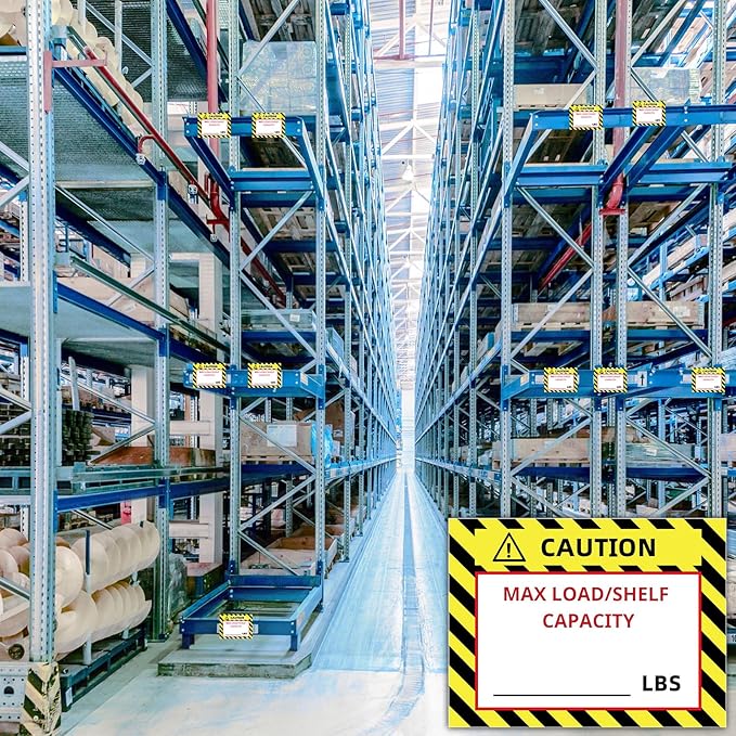 Zhanmai 200 Pcs Pallet Rack Capacity Labels 3 x 4 Inches Pallet Racking Caution Max Load Shelf LBS Warning Stickers Bright PVC Industrial Strength Sticker Warehouse Safety Forklift Cross Beam Safety