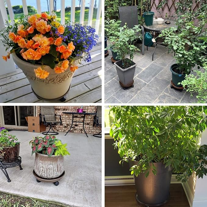 2 Pack Plant Caddy With Wheels,Plant Rollers With Wheels, Round Potted Rolling Plant Stands With Wheels Heavy Duty Flower Pot Rack on Rollers Dolly Trolley Saucer Tray Pallet Plant Dolly (15.5inch, Black)