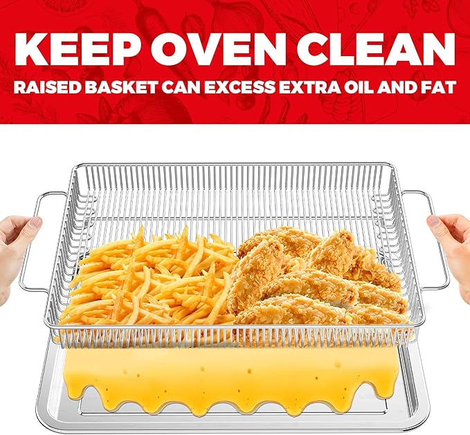 Air Fryer Basket for Oven, Air Fryer Basket and Stainless Steel Baking Tray Pant Oven Air Fryer Pan Rack for Cooking Baking Dishwasher and Broiling (15.9 in * 9.8 in &14.9 in * 11 in)