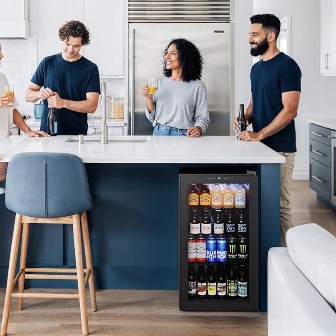 Yeego Beverage Refrigerator Cooler, 130 Cans Mini Fridge with Glass Door Beverage Fridge with Adjustable Shelves for Soda Beer or Wine, Beverage Cooler with Digital Temperature Control for Home Office
